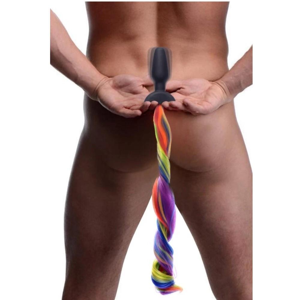 Remote Control Vibrating Rainbow Pony Tail Anal Plug
